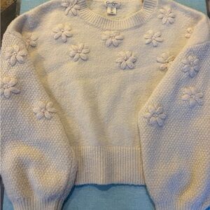 Jessica Simpson Cream Textured Floral Sweater Embroidered Flowers